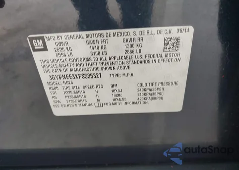 2015 Cadillac Srx Luxury Collection from USA, damaged, VIN 3GYFNEE3XFS535327